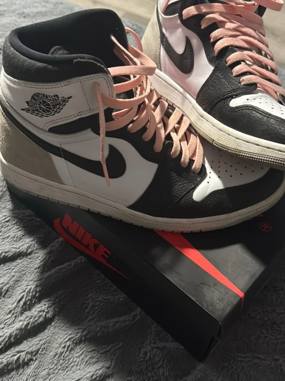 Jordan Men’s Air Jordan 1 High Top Sneakers in Black, White & Pink